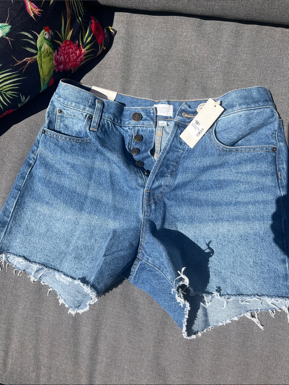 Z Supply Light Blue High-Rise Frayed Hem Jean Shorts